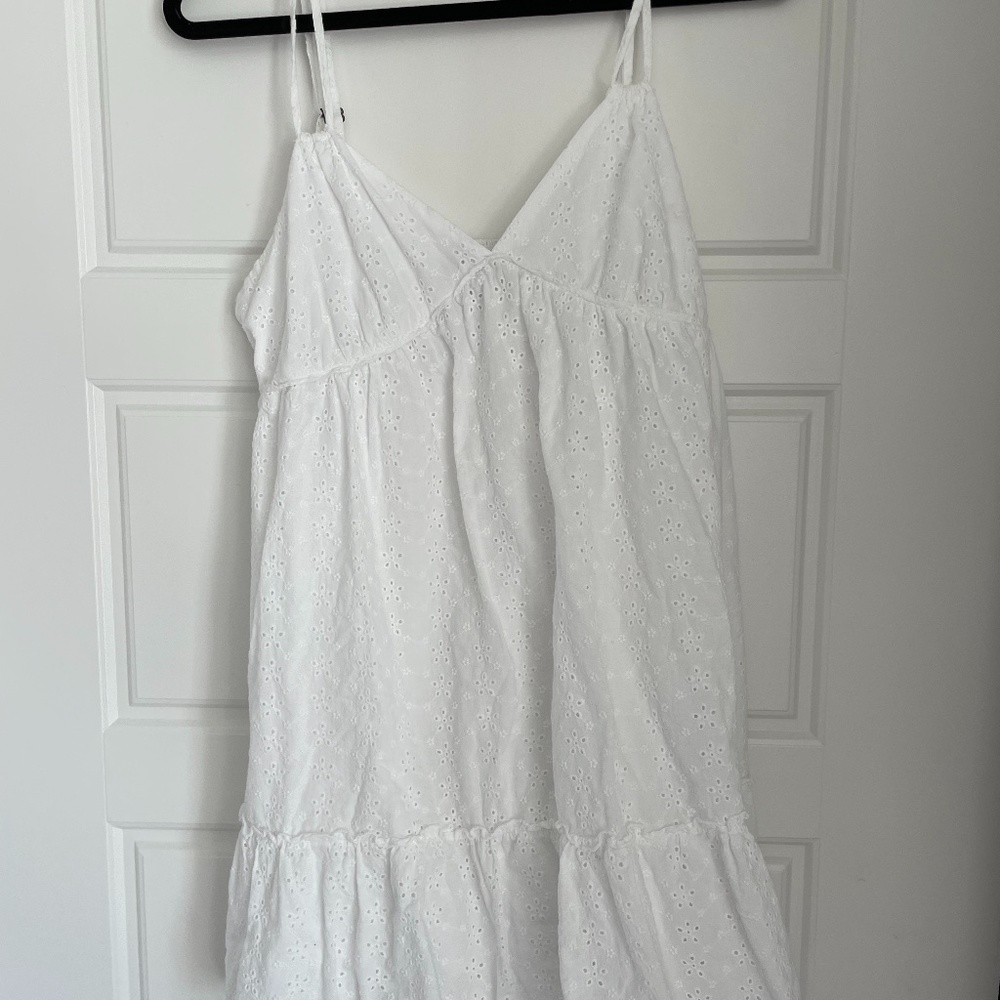Two Strap White Flowy Mini Dress